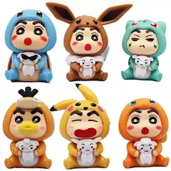 6 Pçs/set Q Versão Crayon Shin-chan Anime Figura Shin-chan COS Pokémon Pikachu Figura de Ação Decorações de Sala Brinquedo de Coleção de PVC - Wolf Magazine