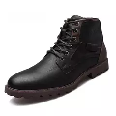 Botas de couro retrô masculinas, sapatos de cano alto, sapatos casuais para trabalho ao ar livre, botas de motocicleta punk plus size, inverno