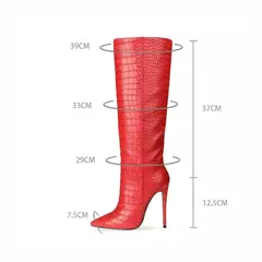 Botas agulha de dedo apontado para mulheres, manga padrão cobra, sapato de tubo longo, moda europeia e americana, inverno na internet