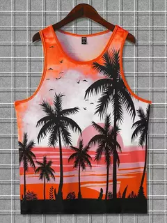 Camisola regata sem mangas estilo havaiano masculina, top casual diário, moda praia ao ar livre, gola redonda, verão, novo, 2022 - loja online