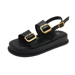 Sandálias de plataforma fivela para mulheres, sapatos Slingback, fundo grosso, plano feminino, uma fivela - comprar online