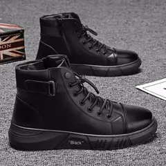 Botas de tornozelo preto homens couro pu sapatos casuais para homens outono conforto plataforma botas de pele inverno botas de trabajo hombre