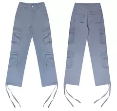 Calça jeans larga de cintura alta feminina, calça cargo cinza, calça larga, moda casual, bolsos múltiplos, estilo de rua Hip Hop, mãe, vintage, verão - loja online