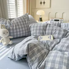 Conjunto de edredão reticulado com lençol e fronhas, roupa de cama quente, grade, completa, queen size, sem enchimento, novo, 2022, duplo - Wolf Magazine