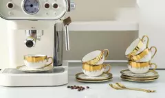 Xícara De Café De Porcelana E Pires Conjunto Com Guarnição De Ouro, Copos De Cerâmica Com Pires, Copos De Espresso, 2.5 oz, 6 Conjuntos - loja online