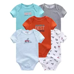 Imagem do Kiddiezoom-Bodysuits de manga curta recém-nascidos, 100% algodão, infantil Onesies, moda, menino, menina, bebê, 5 pcs por lote