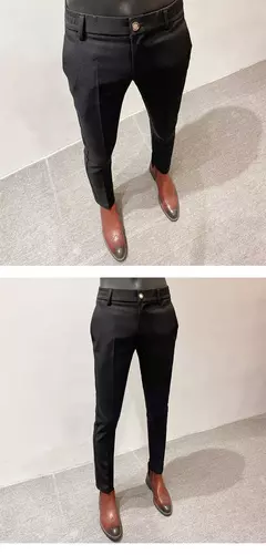 Calça casual de negócios slim fit monocromática masculina, terno de linho de alta qualidade, de escritório formal, social, plus size 38 - Wolf Magazine