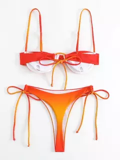 Imagem do Fato de banho plissado com cordão feminino, biquínis arco, maiô sexy, banhista, conjunto de biquíni gradiente, moda verão, 2 peças