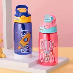 Criativo Cartoon Baby Feeding Cup com canudos, Kids Water Sippy Cup, copos portáteis ao ar livre para crianças, 480ml - Wolf Magazine