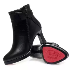 Botas de salto agulha de veludo feminino, sapatos de plataforma, botas curtas qu - comprar online