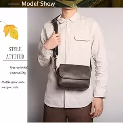 Bolsa de ombro retrô de couro genuíno masculina, grande capacidade, bolsa transversal diagonal, bolsa pequena para iPad, cavalo louco