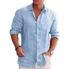 Camisa de linho de algodão manga longa masculina, plus size, monocromática, estilo casual, outono, venda quente na internet