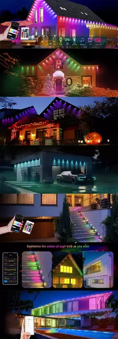 Smart Eaves Permanent Outdoor LED Lights, RGB Light, IP65 impermeável String com aplicativo remoto, DIY Music Sync Timer, House Christmas - loja online