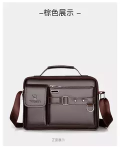 Imagem do Bolsa de ombro de grande capacidade bolsa de mensageiro masculina de couro business commuter bolsa impermeável resistente ao desgaste pode ser armazenada