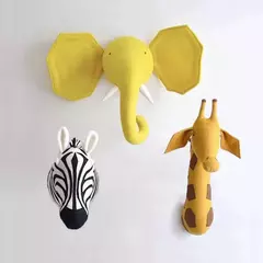 3D Animal Wall Mount for Children, Stuffed Toys for Kids, Nursery Wall, Home Decor Acessórios, Presentes de aniversário, Zebra, Elefante, Girafa - comprar online