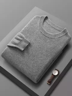 Imagem do Pulôver de lã merino para homens, 100% lã pura, gola O, manga longa, malha de cashmere, roupas femininas, graça, primavera e outono