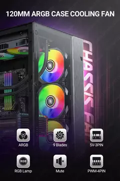 Imagem do Jeyi 120mm pc argb ventilador de refrigeração aura sincronização rgb ventiladores de computador ultra silencioso ventilador com 4pin pwm e 5v 3pin porta argb