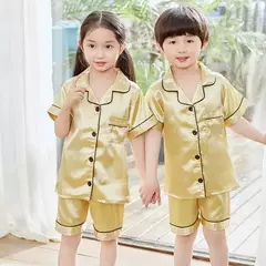 Conjunto de pijamas de cetim de seda infantil pijamas de bebê pijamas pijamas cor sólida, terno infantil, meninos, meninas, outono - Wolf Magazine