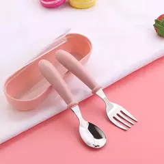 Talheres portáteis de aço inoxidável para crianças, Spoon Forks Box Utensílios de alimentação do bebê Conjunto de talheres para bebês, 3pcs - loja online