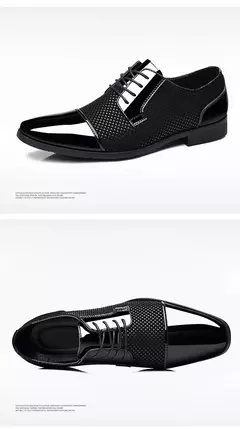 Tendência clássico masculino vestido sapatos para homens oxfords sapatos de couro patente rendas até formal couro preto festa de casamento shoes2023 na internet