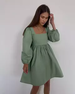 Imagem do Vestido sem encosto sexy feminino com gola quadrada francesa, vestido bowknot, manga comprida solta, doce mini vestidos de festa, monocromático, novo, outono, 2024