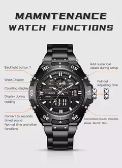 Relógios digitais de aço inoxidável para meninos, relógios esportivos, tamanho out, luz led, alta qualidade, presente masculino - Wolf Magazine