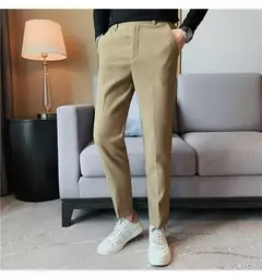 Calça waffle stretch masculina, calça reta justa, terno de festa social, roupa formal, alta qualidade, nova moda, 2022 - loja online