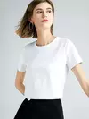 Camisetas de seda de algodão mercerizado femininas, camiseta casual simples, decote em O, manga curta, solta, reta, simples, minimalista, verão, 2023
