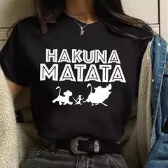 T-shirt do Rei Leão Disney para mulheres, top Kawaii engraçado, camiseta Harajuku, roupas femininas, Hakuna Matata, anos 90