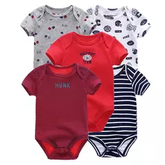 Kiddiezoom-Bodysuits de manga curta recém-nascidos, 100% algodão, infantil Onesies, moda, menino, menina, bebê, 5 pcs por lote - loja online