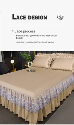 Saia de cama moderna de renda real, saia com elástico para cama queen e king size, máquina respirável e lavável lençóis, 3 pçs/set - loja online