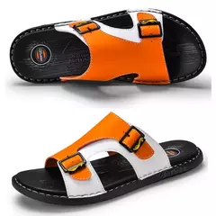 Chinelos de couro antiderrapante masculino, sapato de praia resistente ao desgaste, chinelos casuais, sandálias de verão, novo na internet