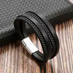 Moda quente contas pulseira de couro masculino clássico olho de tigre frisado multi camada pulseira de couro para homens jóias 2023 presente na internet