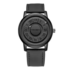 FOXBOX-Relógio de pulso masculino de quartzo magnético, ponteiro de rolagem criativo, relógio de couro genuíno - comprar online