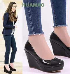 LIHUAMAO-Bombas de couro para mulheres, saltos rosa, sapatos de plataforma, cunhas, salto alto, senhora do escritório, sapatos de trabalho, festa, casamento - Wolf Magazine