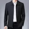 Jaquetas monocromáticas à prova de vento para homens de meia idade, casaco com zíper com gola lapela, jaquetas casuais masculinas, 5 tamanhos, inverno