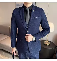 Terno xadrez formal masculino, vestido de noiva noivo, blazer de festa, calças, jaqueta, colete, calças, high-end, casual, escritório, marca na internet