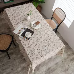 Toalha de linho de algodão vintage com padrão floral, toalha de mesa com borla, tampa lavável para jantar, piquenique na internet