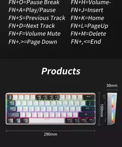 MUCAI-MK61 USB Teclado Mecânico Gaming, Interruptor Vermelho, RGB Backlit, Hot Swappable, 61 Chaves, Com Fio, Cabo Destacável
