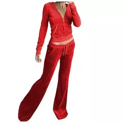 Suéter de veludo veludo de 2 peças para mulheres, calças largas, agasalho slim fit, capuz casual com zíper, jaqueta vintage, moletom na internet
