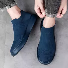 Sapatilha respirável casual masculina, sapatos de deslizamento ultraleves, boca de meia malha, sapatos esportivos para corrida, primavera