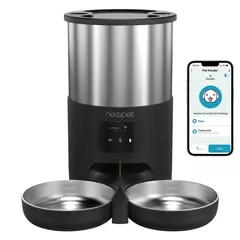 Newpet Comedouro para animais de estimação de 5 litros com microfone Comedouro automático para gatos Dispensador inteligente de ração para cães com temporização WiFi Comedouro quantitativo de aço inoxidável - Wolf Magazine