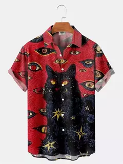 Camisa havaiana dos desenhos animados de anime masculino, Tops de manga curta, roupas casuais masculinas, rua, animais, gatos, retrô, 3D Tees, verão - Wolf Magazine