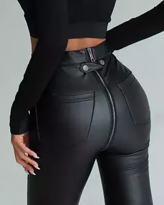 Calças de couro PU para mulheres, calças lápis finas, cintura alta, couro falso, streetwear com zíper, preto, sexy, outono, inverno - loja online
