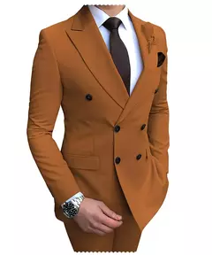 2024 novo terno masculino bege 2 peças duplo breasted notch lapela plana fino ajuste casual smoking para casamento (blazer + calças) - loja online