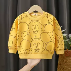 Moletom de manga comprida Disney mickey, roupas infantis, pulôver solto com gola redonda, camisa básica para menino e menina, tops da moda outono