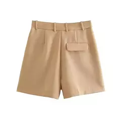 Imagem do TRAF-Bermudas de cintura alta para mulheres, bolsos laterais, dardos dianteiros, vintage, com zíper, calças curtas femininas, moda