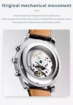 OLEVS-Relógio de pulso mecânico automático masculino, Moon Phase, Calendário, Impermeável, Aço inoxidável, Pulseira de couro, Original