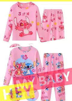 Conjunto de pijamas de manga comprida infantil, Winnie the Pooh Desenhos animados, Mickey e Minnie, menino e menina