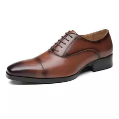 Imagem do Sapatos sociais masculinos de couro legítimo, sapatos sociais formais pretos, derby de casamento para homens, mocassins oxford italianos de luxo 2024